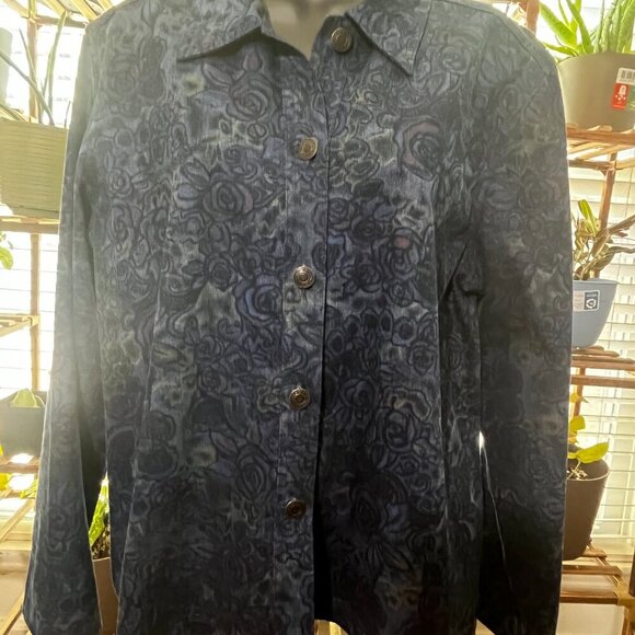 Vintage Koret City Blues Navy Floral Print Jacket Blazer Size L - Picture 2 of 6
